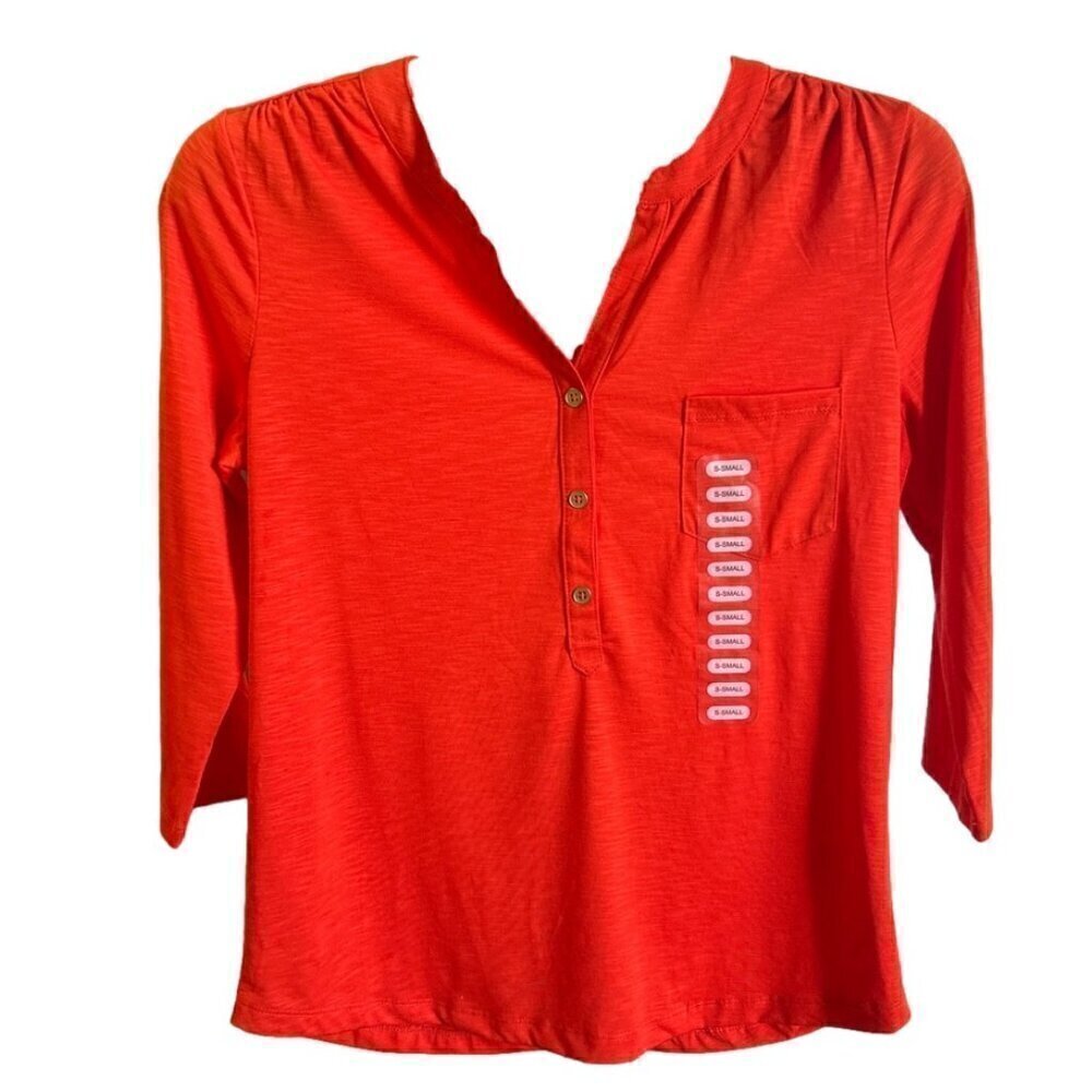 NWT Rafaella Women's Red Popover 3/4 Sleeve T-Shirt, Small